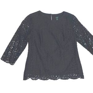 J Crew Black Lace Lined Crewneck Top, size 2